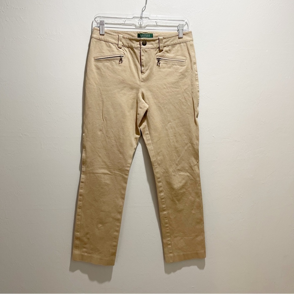 LAUREN RALPH LAUREN Women’s Beige Equestrian Theme Skinny Pants Horse Bit Sz 2P